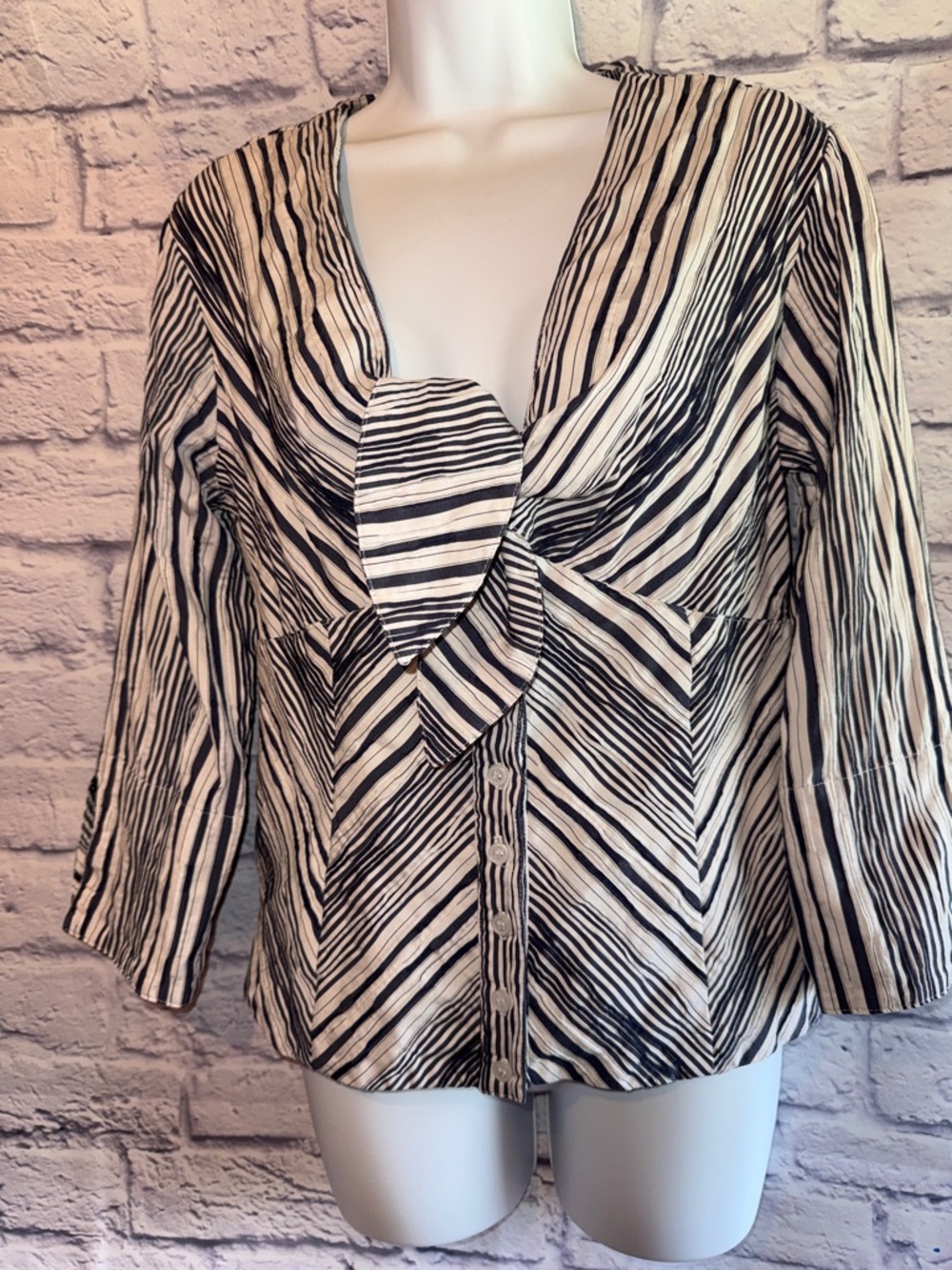 Finley Navy & White Striped Button-Down Blouse With Bow Tied Front